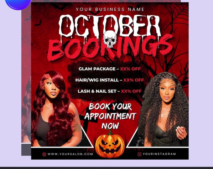 Halloween Salon Booking Flyer: Editable Canva Template (Digital Download)