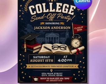 College Send-Off Party Invitation, Trunk Party Flyer, Canva Template (Digital Download)