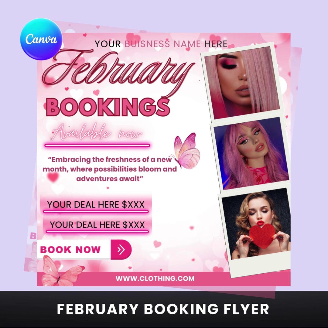 February Booking Flyer Canva Template | Monthly Booking Flyer ...
