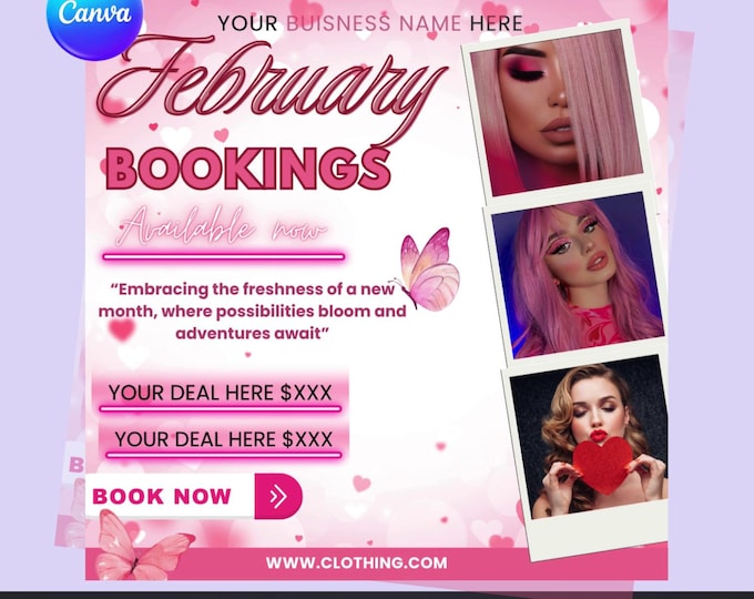 February Booking Flyer Canva Template | Monthly Booking Flyer | February Appointments Flyer | Editable Canva Poster