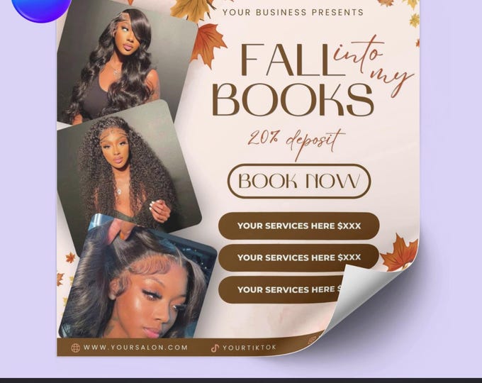 Fall Booking Flyer – Editable Canva Template – Autumn Salon & Beauty Promotion – Digital Download