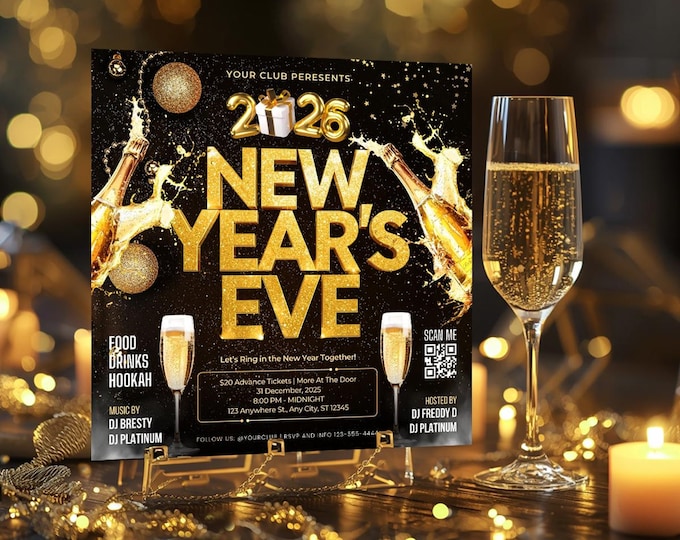 New Year’s Eve Flyer 2026 – Editable Canva Template | Champagne Party Flyer | Digital Download