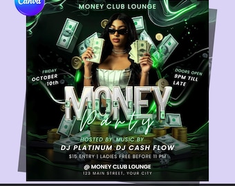Money Club Party Flyer: Editable Canva Template (Digital Download)