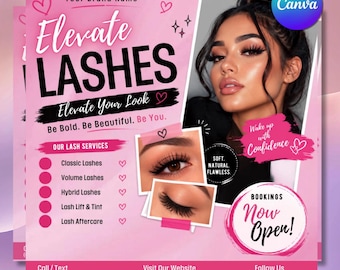 Lash Booking Flyer, Lash Tech Service Menu, Classic Volume Hybrid (Canva Editable)