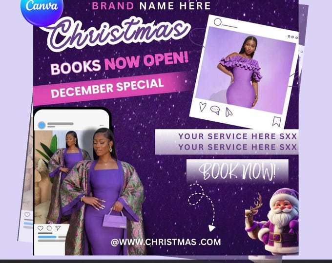 Christmas Booking Flyer – Editable Canva Template – December Special Beauty Promotion – Digital Download