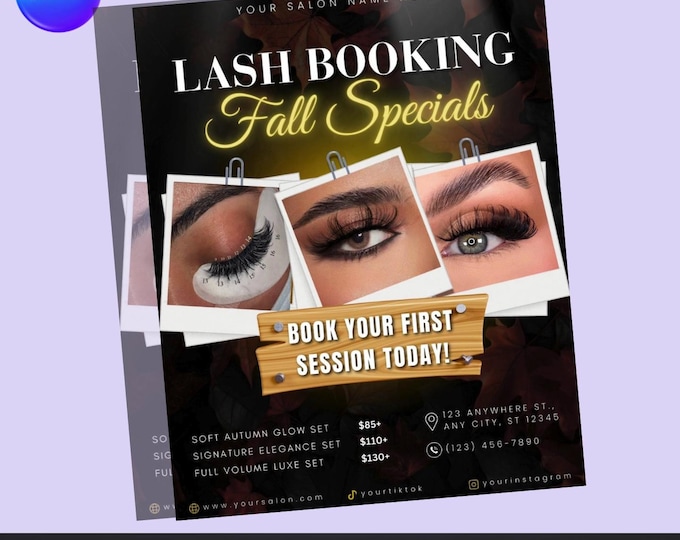 Fall Lash Booking Flyer Template: Editable Canva Design (Digital Download)
