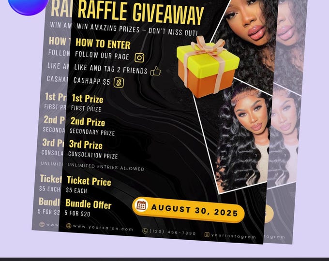 Raffle Giveaway Flyer – Editable Canva Template – Beauty & Salon Event Poster – Digital Download