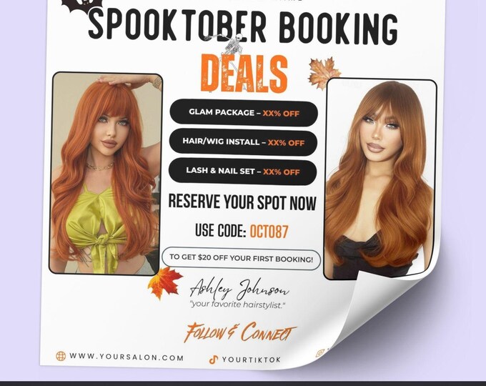 Spooktober Booking Flyer – Editable Canva Template – Halloween Salon & Beauty Promotion – Digital Download