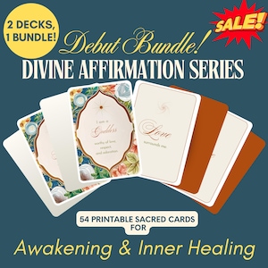54 Divine Affirmation Cards Debut Bundle – Sacred Flora & Soft Fire Printable Decks | Self-Love, Healing, Journaling, Meditation | PNG + PDF