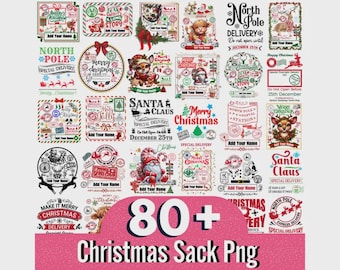 Christmas Sack PNG Bundle: 80+ Santa Delivery Tag Designs (Instant Download)