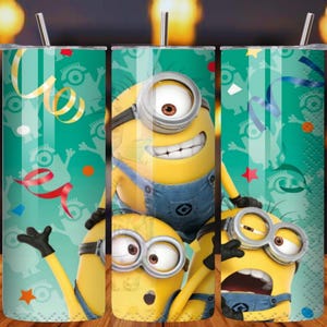 Envoltorio para vaso de dibujos animados de Minions PNG – Diseño de sublimación delgado de 20 oz, divertido envoltorio para vaso con personaje amarillo, plantilla de descarga digital