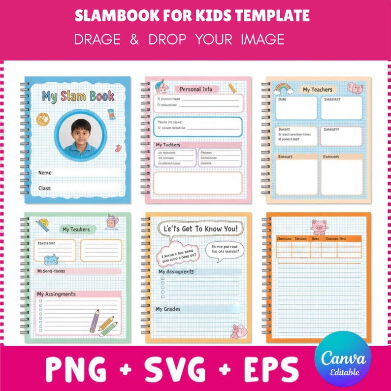 Kids Friendship Slambook Template | Editable Memory Journal (canva) - Etsy