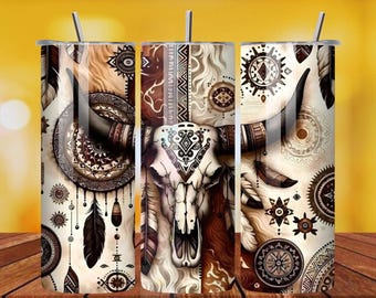 Boho Cow Skull Tumbler Wrap: Western Floral 20oz Skinny Tumbler (Digital Download)