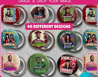Graduation Pin Button Canva Template: Class of 2025 Editable Designs (Digital Download)