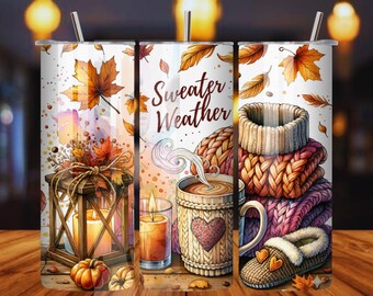 Sweater Weather Tumbler Wrap: Cozy Fall Coffee Cup Design (Digital Download)