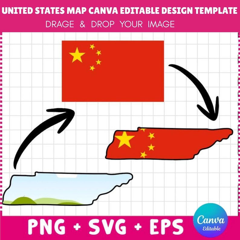 United States Map Canva Template Editable | Fill Your Own 50 States USA ...