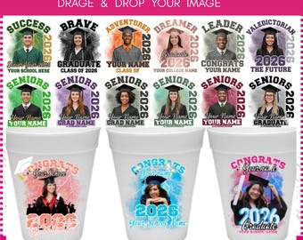 Graduation Cup Sticker Canva Templates, Custom Grad Party Wraps (Digital Download)