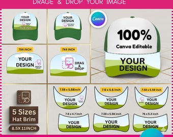 Trucker Hat Mockup Bundle | Editable Canva Templates, SVG Brim Designs (Digital Download)