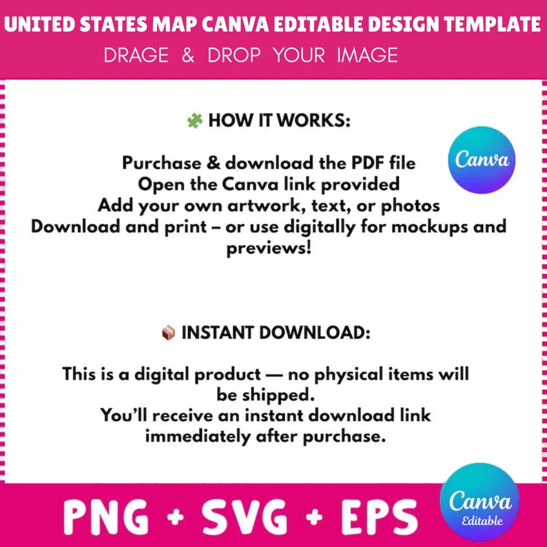 United States Map Canva Template Editable | Fill Your Own 50 States USA ...