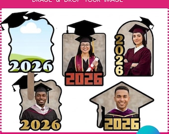 Custom Graduation Fan Paddle Bundle | 2026 Grad Photo Template (Canva Editable)