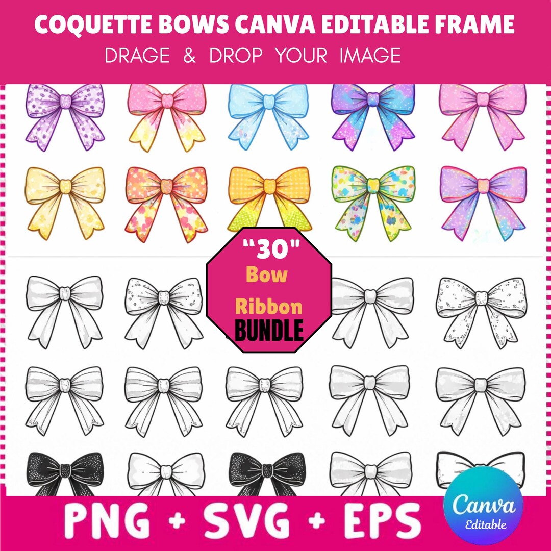 Coquette Bows Canva Editable Frames Bundle | Ribbon Bow Template ...
