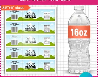 16 oz Water Bottle Label Template | Editable Canva Design (Digital Download)