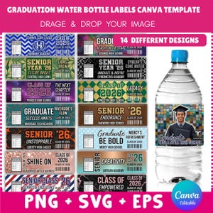 Class of 2026 Graduation Water Bottle Labels, Canva Editable Template (Digital Download)