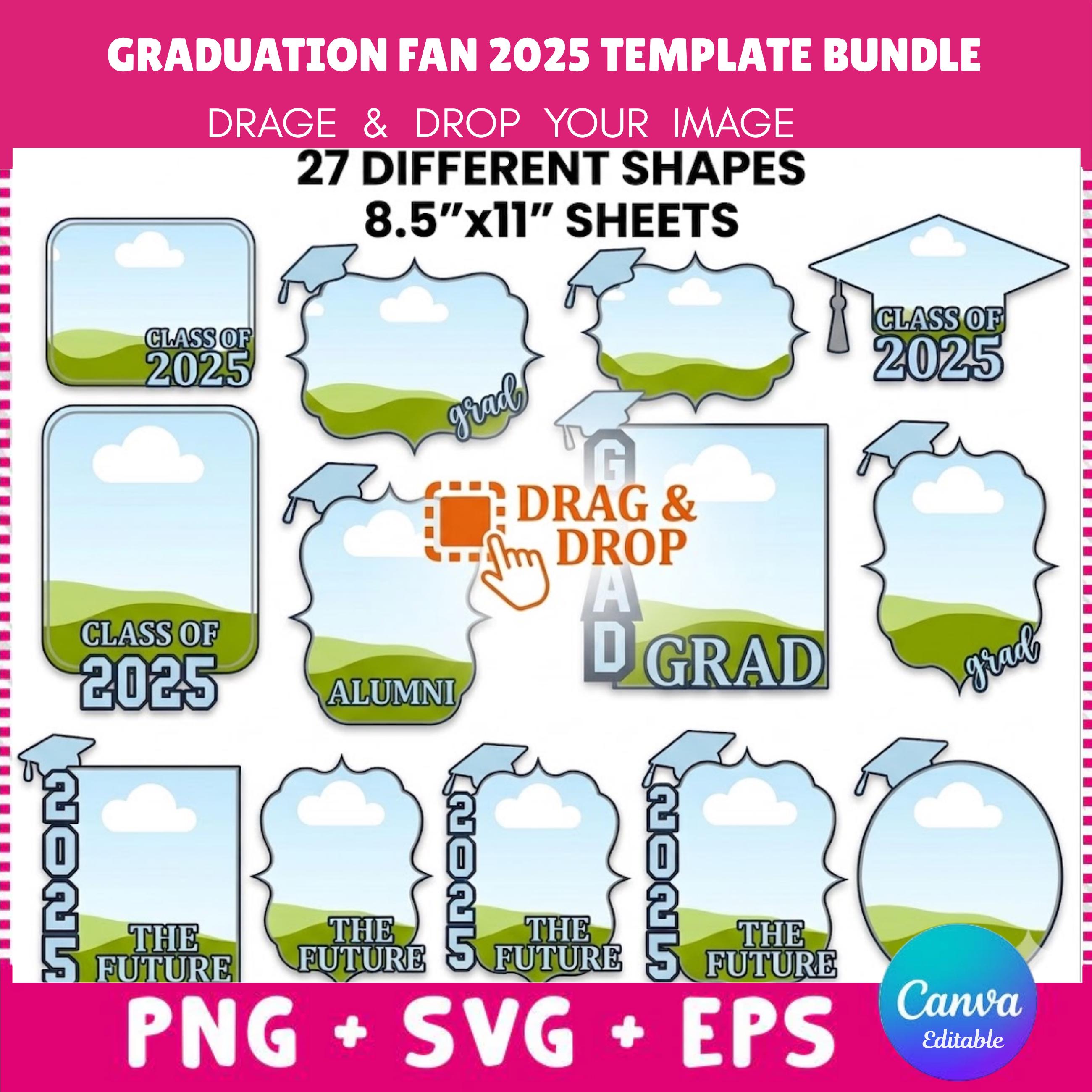 Graduation Fan Templates 2025 | Editable Canva Grad Paddle Bundle ...