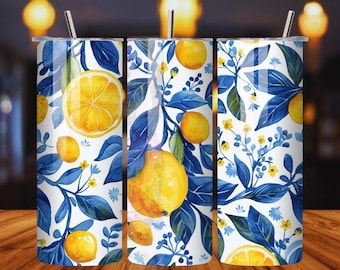 Watercolor Lemon Tumbler Wrap: Citrus Fruit Sublimation Design (PNG Digital Download)