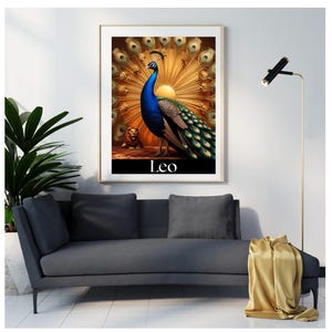 Leo Zodiac Peacock Print: Funny Astrology Wall Art, Birthday Gift