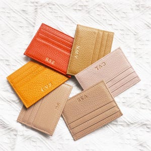 Personalized Leather Card Holder – Slim Custom Initials Wallet – Minimalist Genuine Leather Card Case – Free Hot Foil Monogram – Gift for Hi