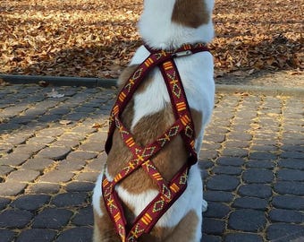 刺繍入りそり犬用ハーネス：カニクロス＆スキージョアリング用Xバック牽引ハーネス