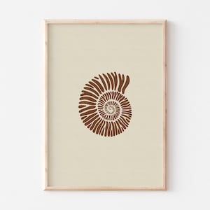 Impresión artística de conchas marinas, póster de pared costero, decoración de playa de verano, obra de arte vintage náutica oceánica