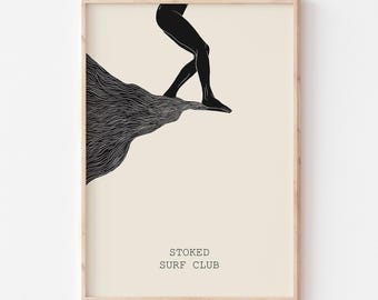 Surfer Wall Art – Vintage Surfing Poster, Coastal Minimalist Beach Print