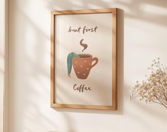Lámina decorativa de café para pared — Póster de cocina "Pero primero, café"