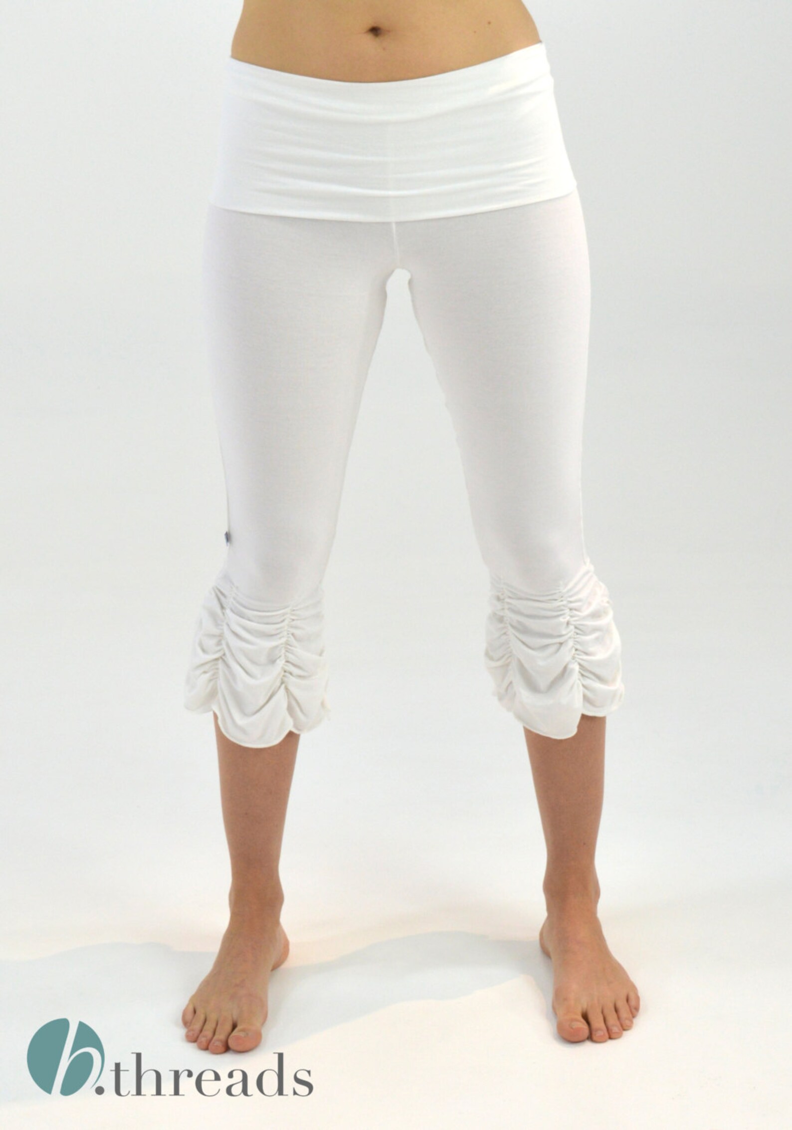 Extra Large XL Yoga Pants White Capris With Bustle Bottom Etsy