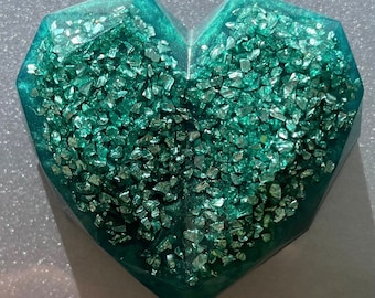 Metallic Teal Geometric Diamond Heart Magnet