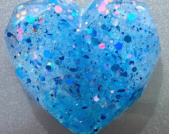 Blue Rainbow Glitter Geometric Diamond Heart Magnet