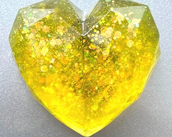 Yellow Citrine Sparkle Geometric Resin Heart Magnet