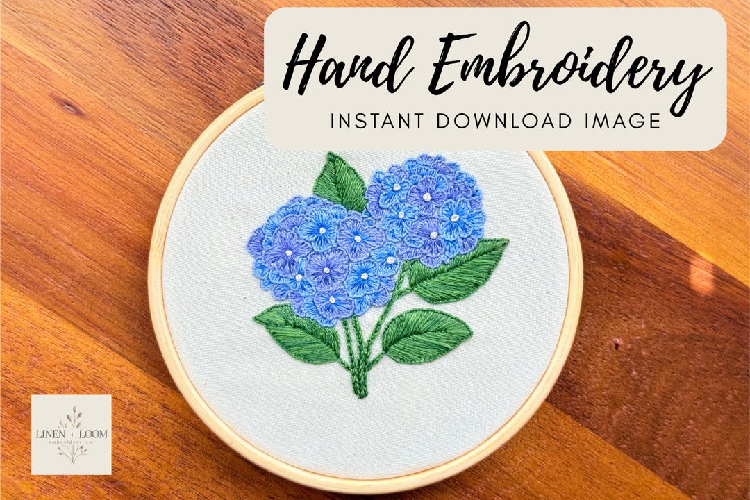 Hydrangea Embroidery Pattern PDF – Hand-drawn Floral Hoop Art ...