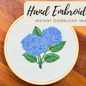 Hydrangea Embroidery Pattern PDF – Hand-Drawn Floral Hoop Art – Beginner Modern Flower Embroidery Digital Download