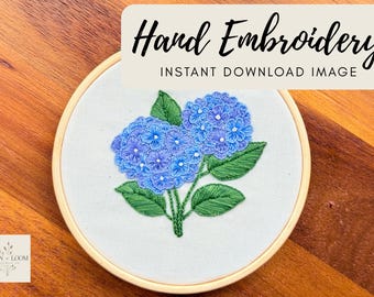 Hydrangea Embroidery Pattern PDF – Hand-Drawn Floral Hoop Art – Beginner Modern Flower Embroidery Digital Download