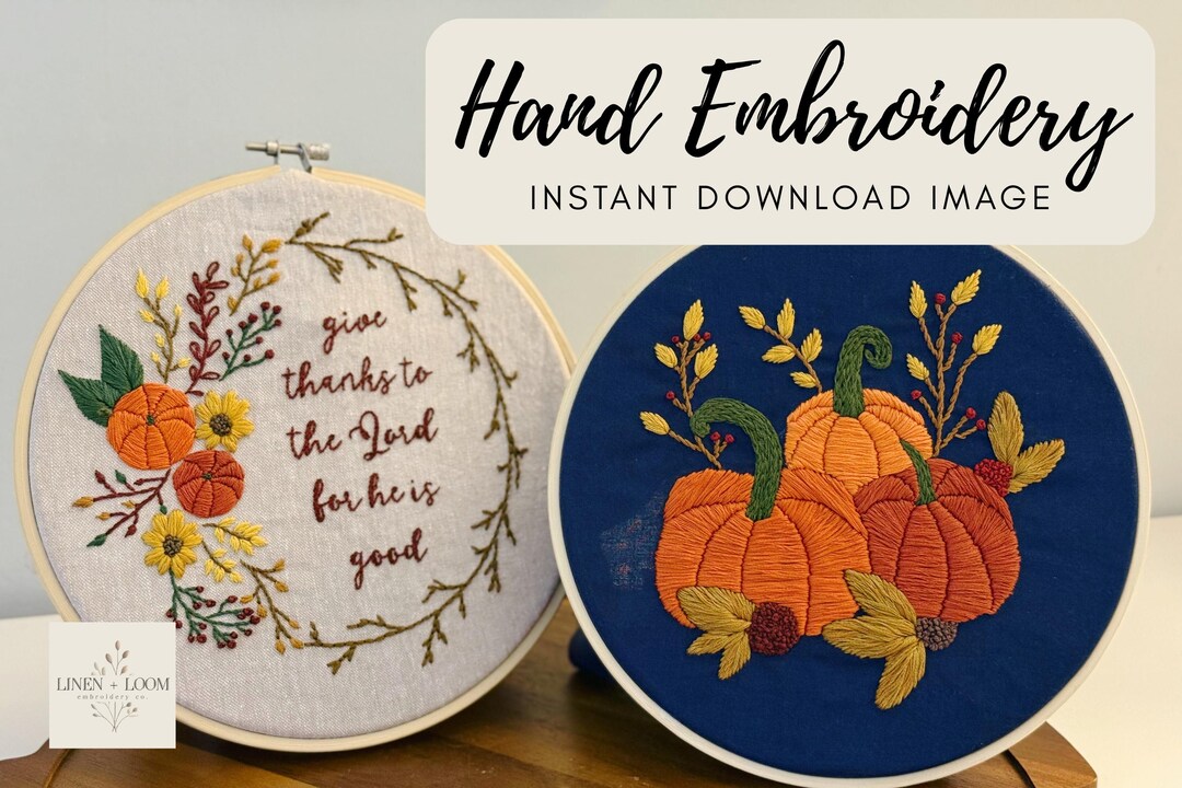 Autumn Pumpkin Embroidery Pattern: Beginner Hand Embroidery Design (PDF ...