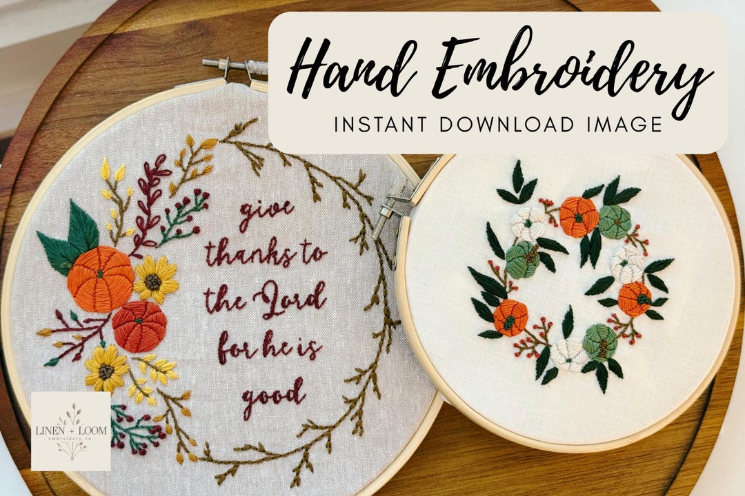 Autumn Pumpkin Embroidery Pattern Bundle: Beginner DIY Hoop Art ...