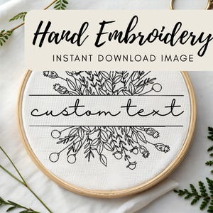 Personalized Floral Name Embroidery Pattern PDF – Custom Hand-Drawn Hoop Art, DIY Embroidery Design Download