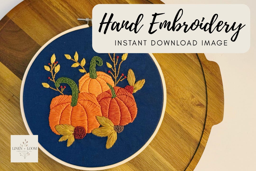 Autumn Pumpkin Embroidery Pattern PDF – Beginner Hand Embroidery Design ...