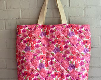 Pink Floral Quilted Tote Bag