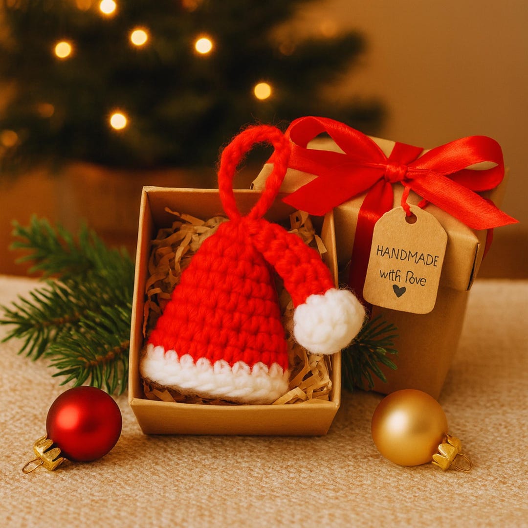 Mini Santa Hat Crochet Ornament Keychain – Handmade Christmas ...