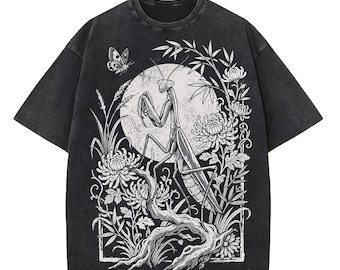 Japanese Praying Mantis Vintage Insect Floral Botanical T-Shirt T-Shirt XXL Print