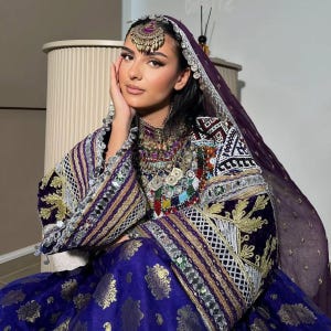 Royal Afghan Traditional Dress | Hand-Embroidered Kameez with Dupatta | Vintage Bohemian Ethnic Attire